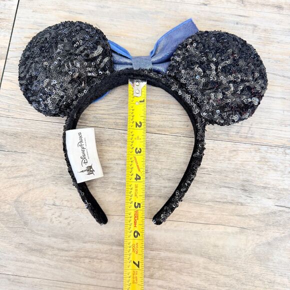 Disney Parks Minnie Mouse Sequin Ears Headband Black Sparkle Blue Bow Shimmer main image 4